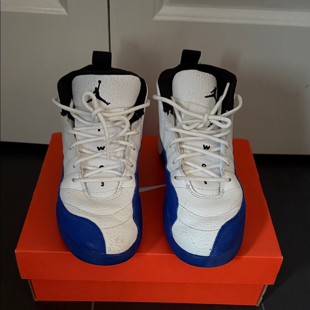 Kids White and Blue Jordan Sneakers